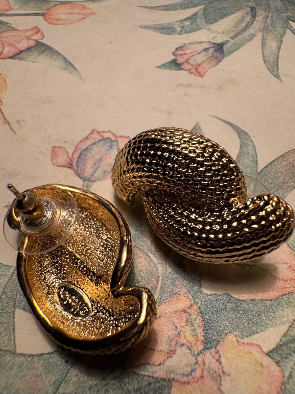 Vintage- Gold Textured Earrings - Women's Accessories